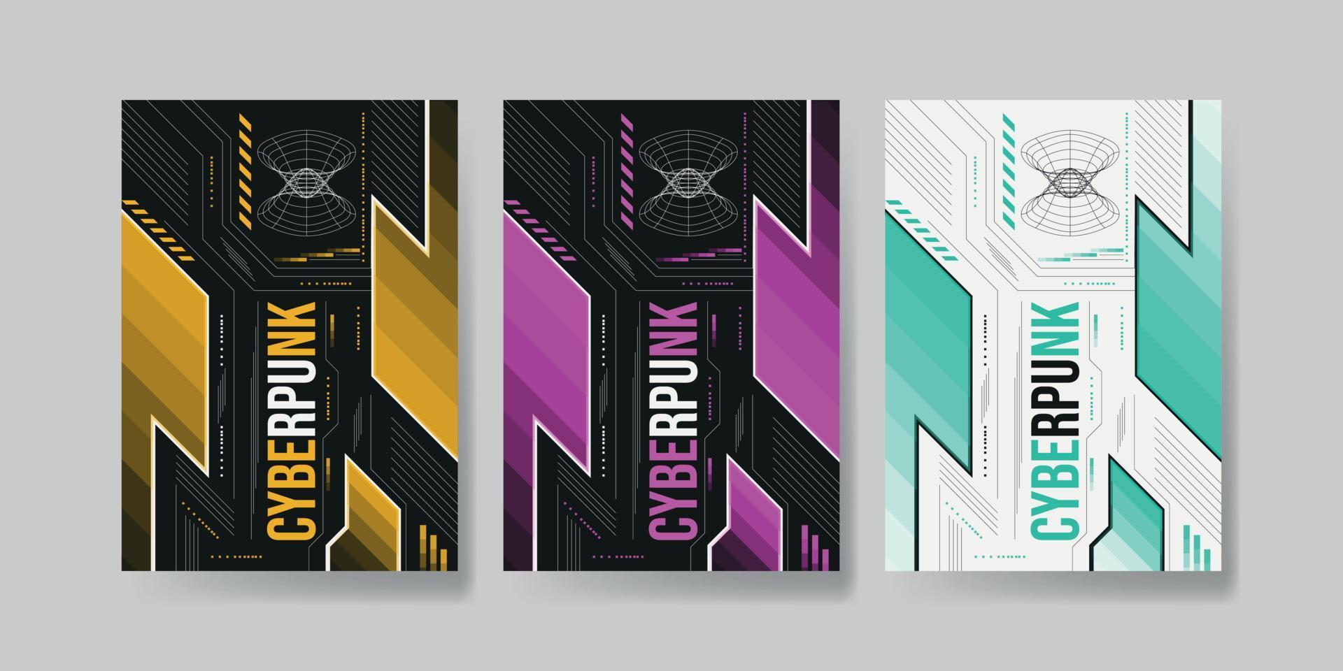 set of Cyberpunk poster with Hud elements, Cyberpunk Futuristic High Technology Banner. vector