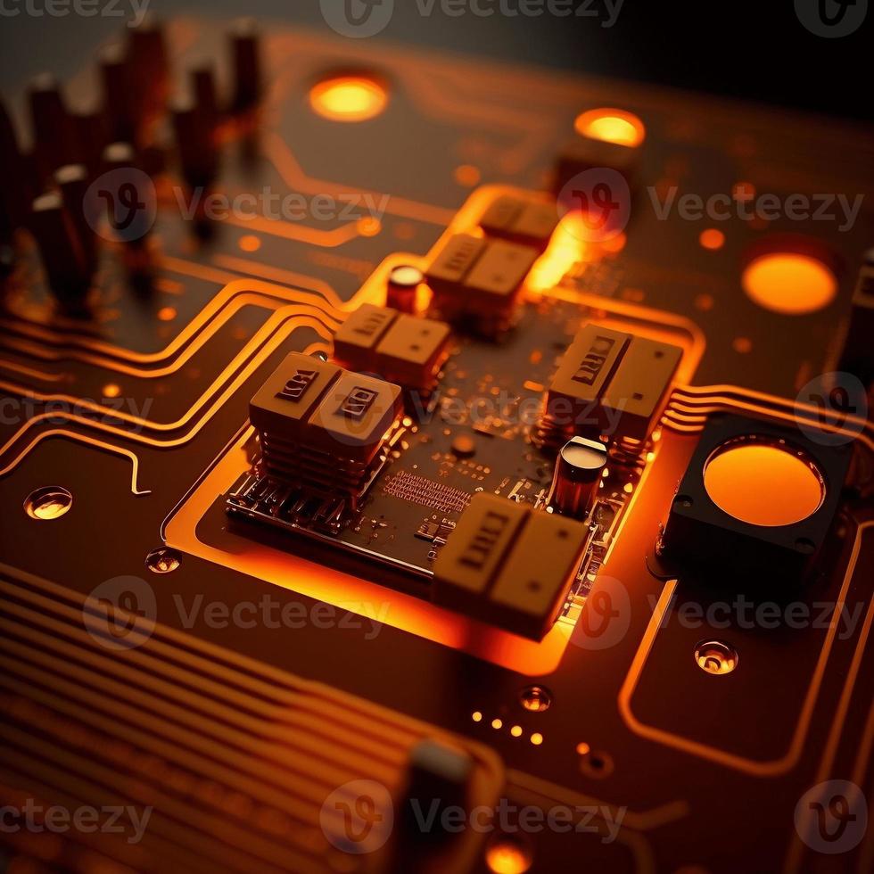 Futuristic printed circuit board PCB showcases advanced technology photo