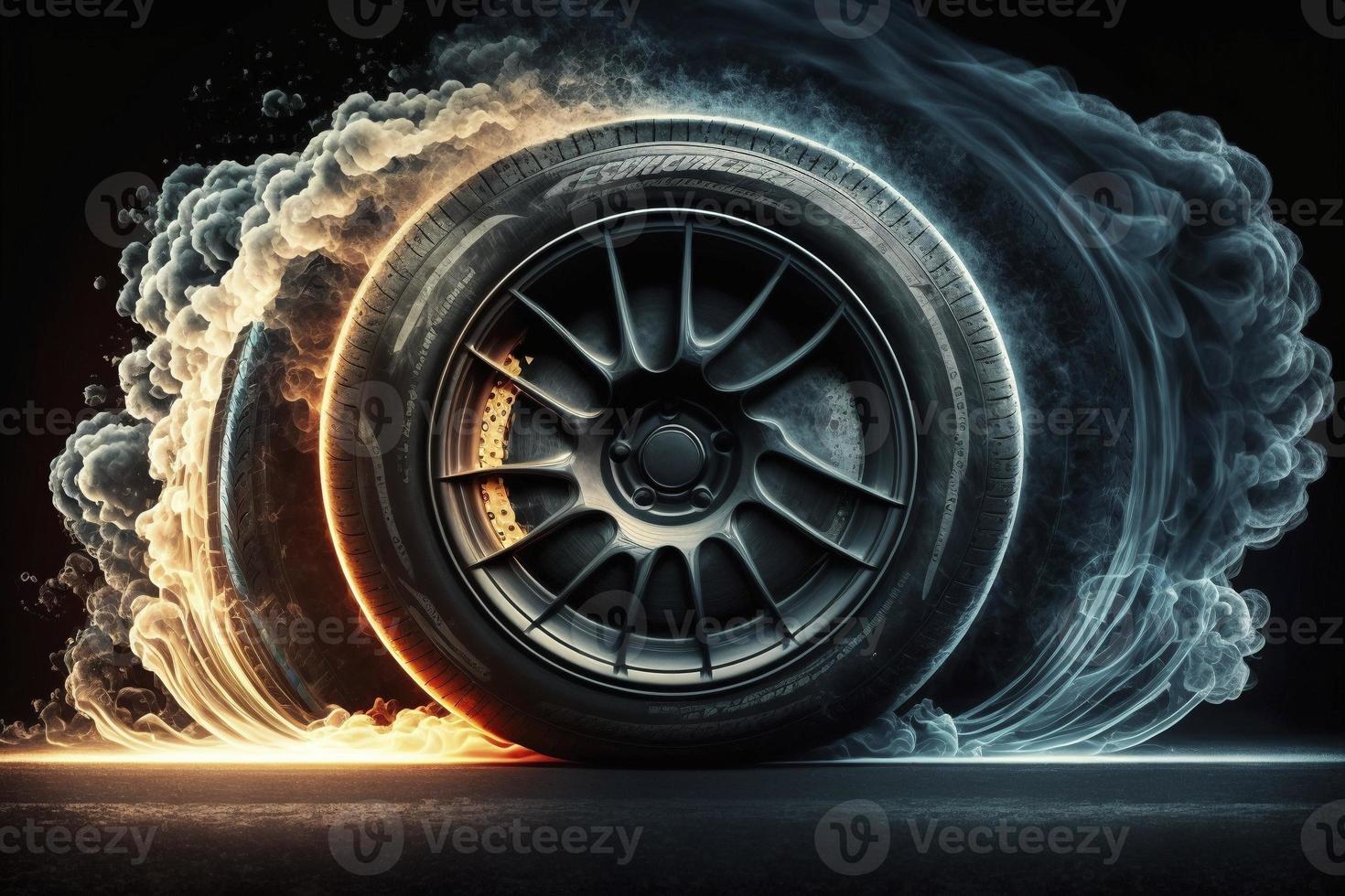 Car tyre on fire, created with generative AI photo