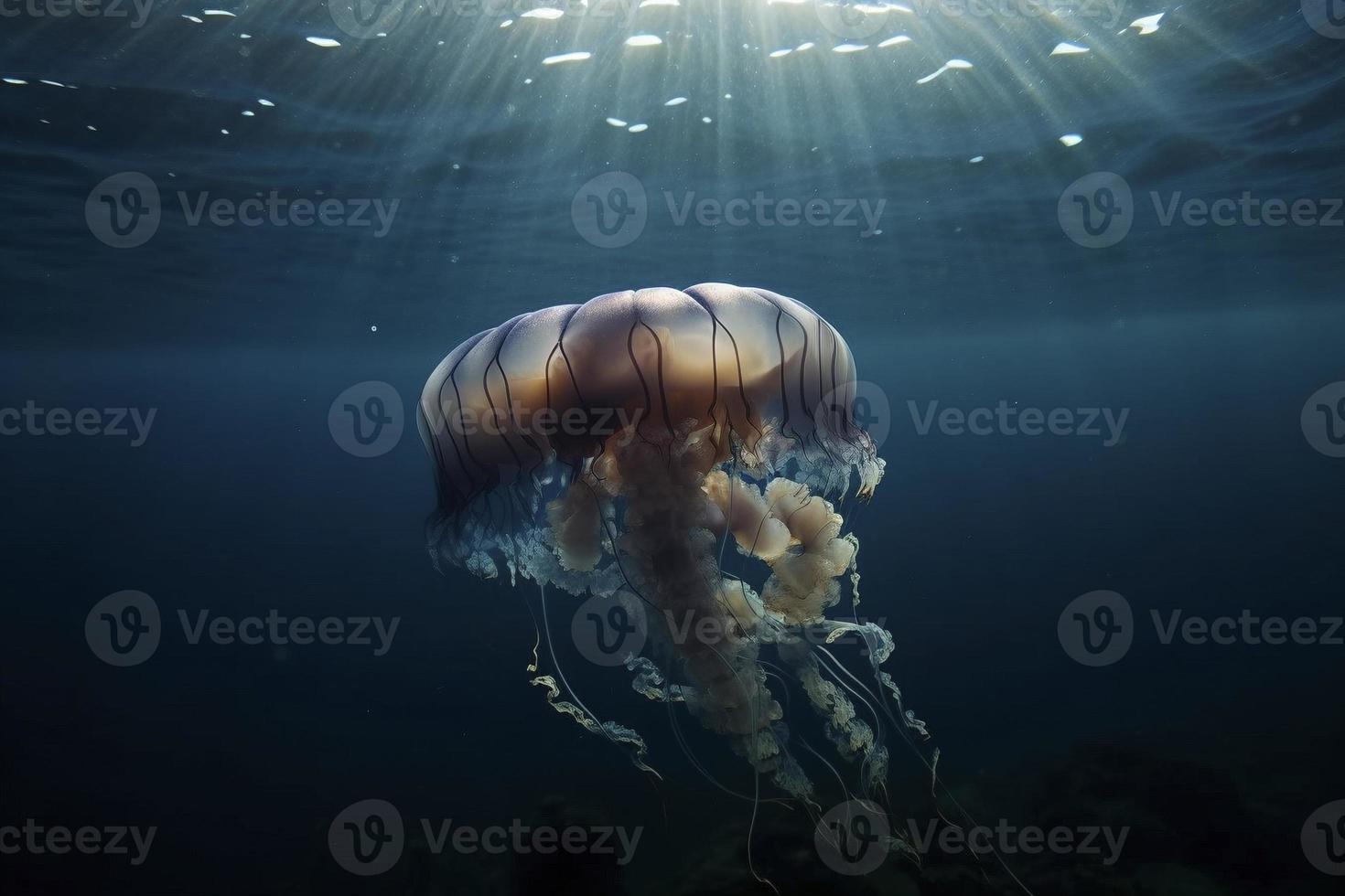 Jellyfish swimming in the ocean, created with generative AI photo