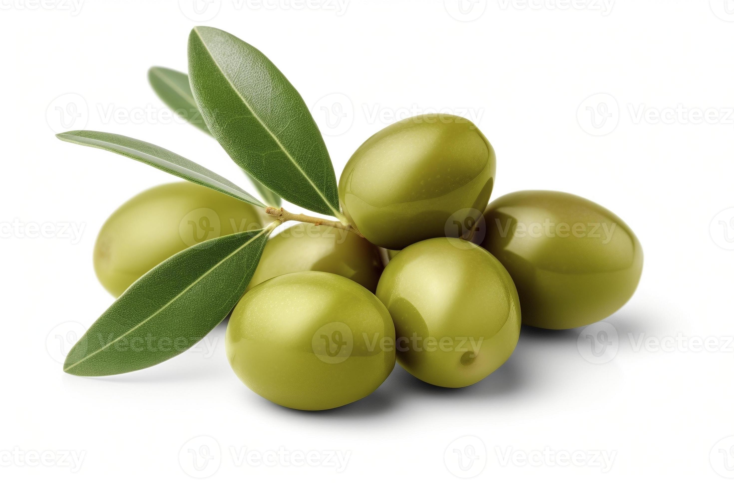 Green olives on white background, created with generative AI 21643376