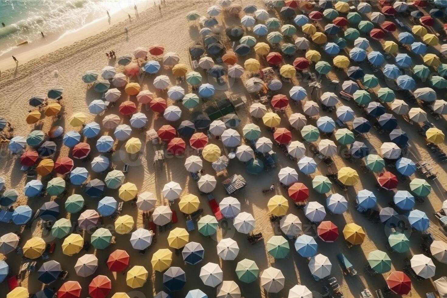 Aerial view at crowded beach, created with photo