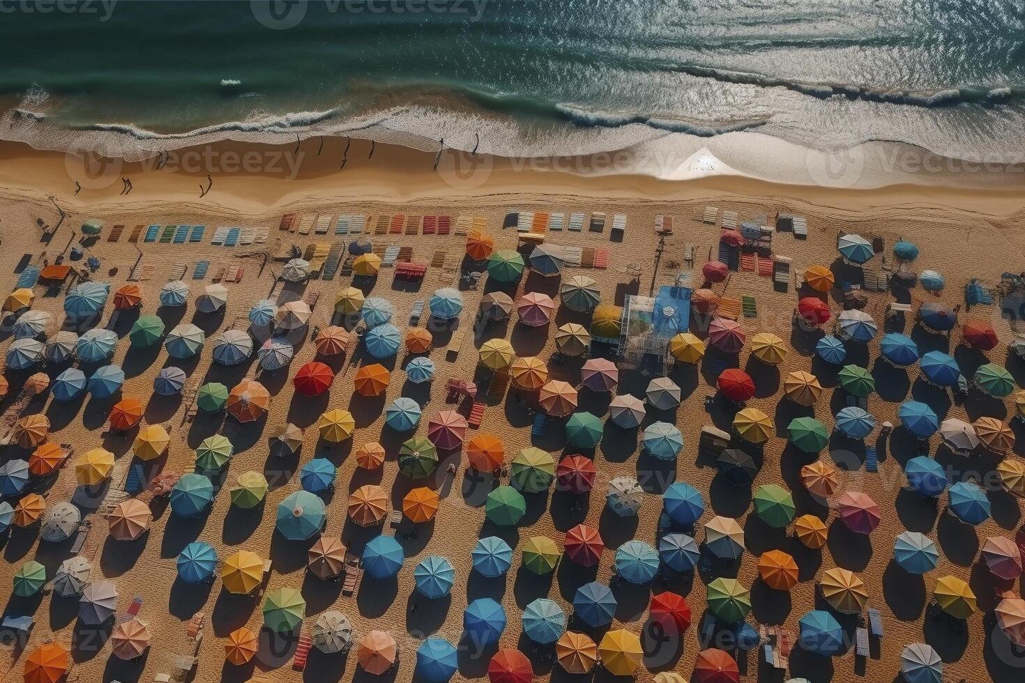 Aerial view at crowded beach, created with photo