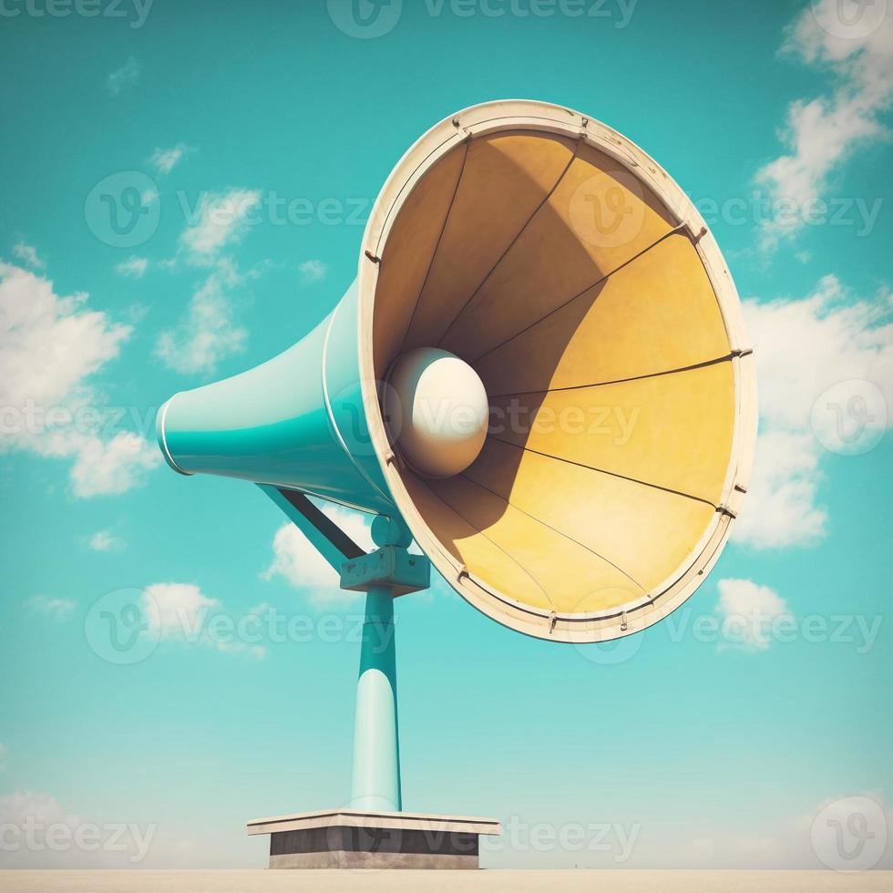 Megaphone with blue sky, created with generative AI photo