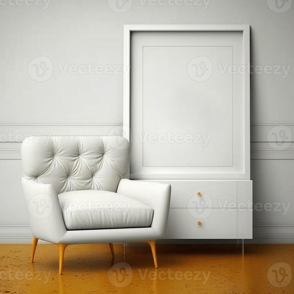 Empty frame mockup on furniture, created with generative AI photo