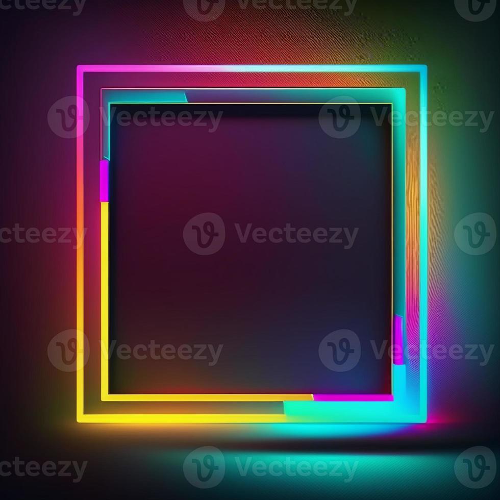 Abstract illuminated square framed neon background, created with generative AI photo