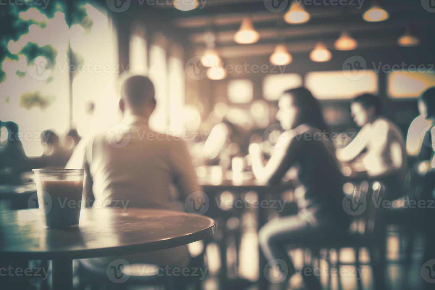 Blurred background image of coffee shop, created with generative AI photo