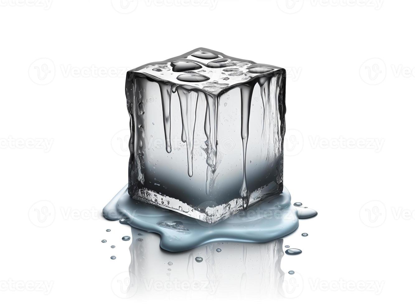 Ice cube dripping, on the white backgroud, created with generative AI photo