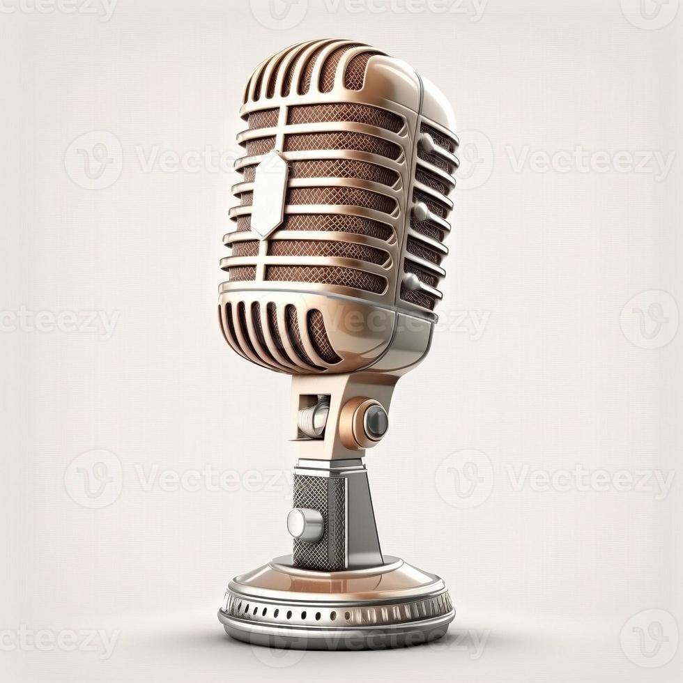 Closeup of vintage microphone, created with generative AI photo