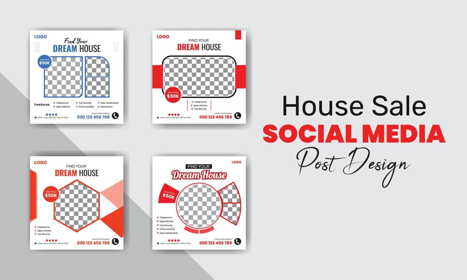 Modern house sale real estate social media post bundle vector