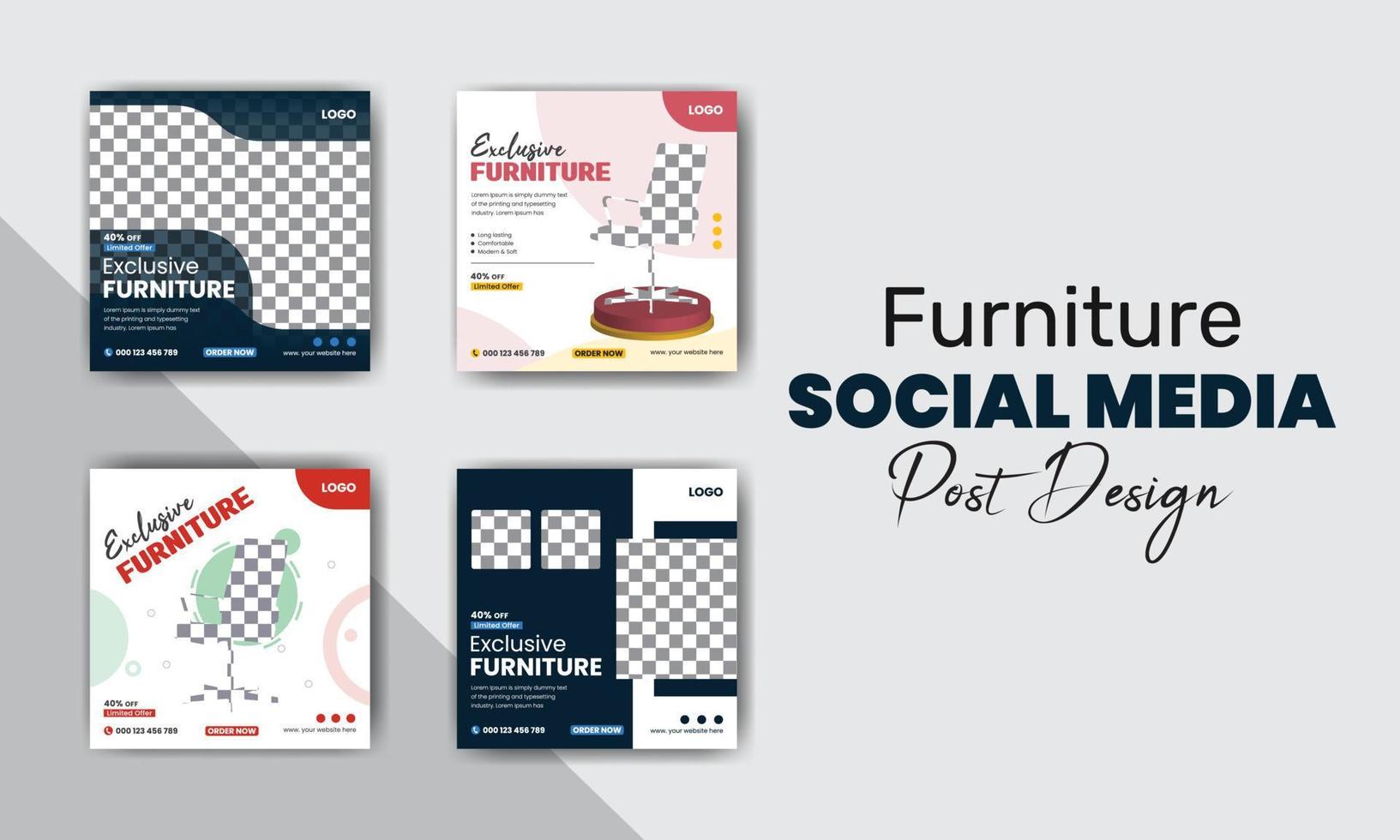 Exclusive furniture social media post design bundle vector