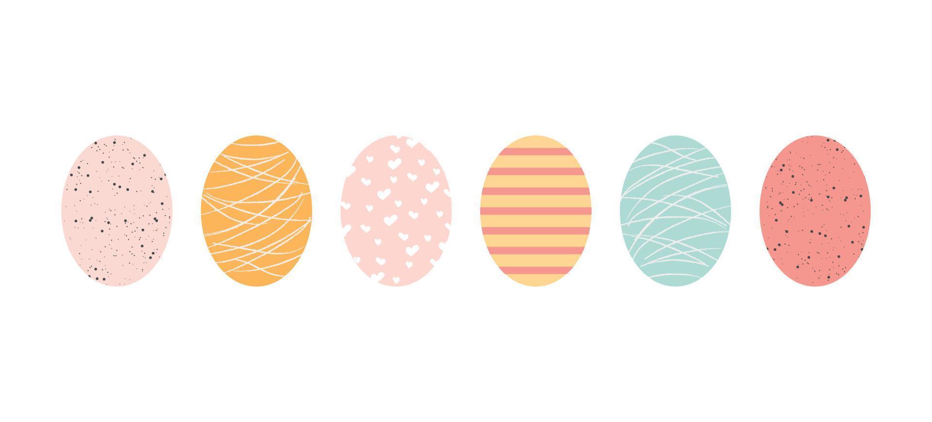 A set of different Easter eggs in cartoon cute colors on a white background. Vector illustration for creating cards, posters.