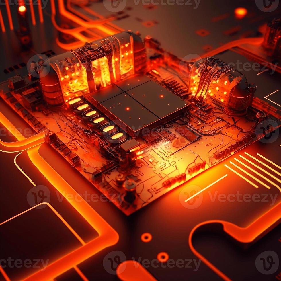 Futuristic printed circuit board PCB showcases advanced technology photo