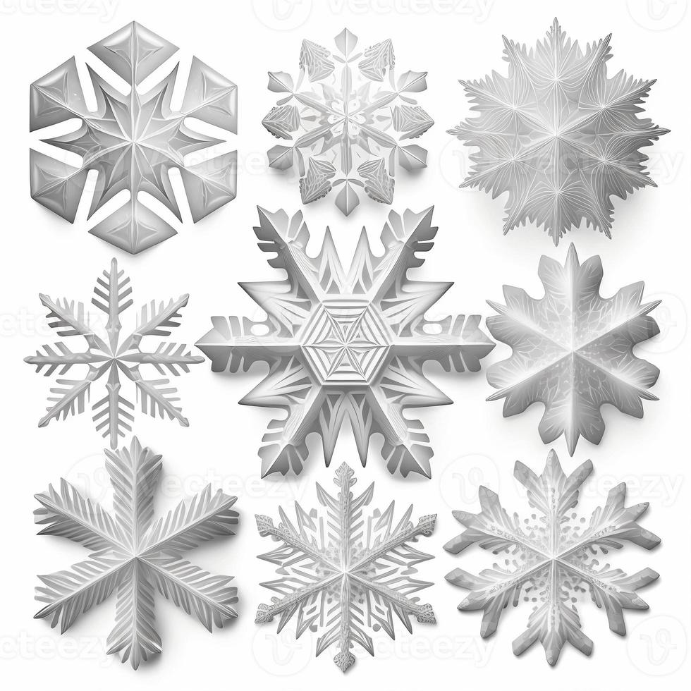 Pack of simple snowflakes, created with generative AI photo