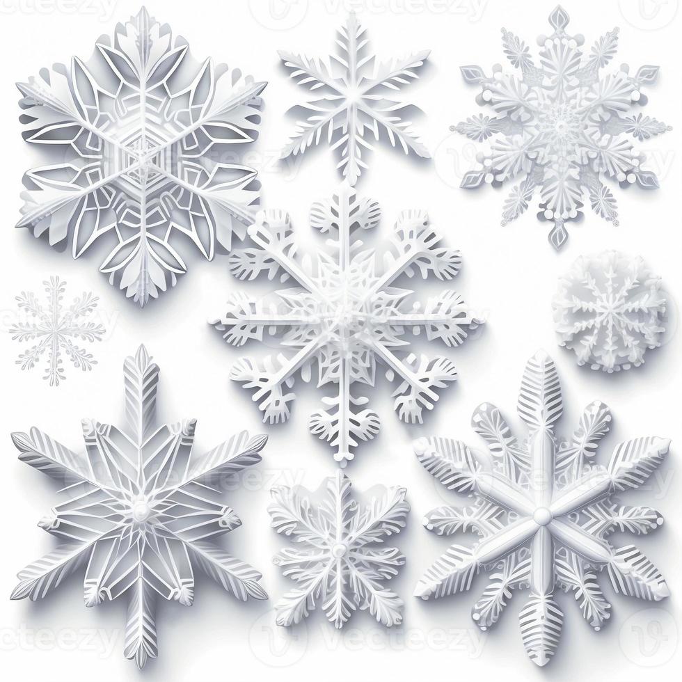 Pack of simple snowflakes, created with generative AI photo