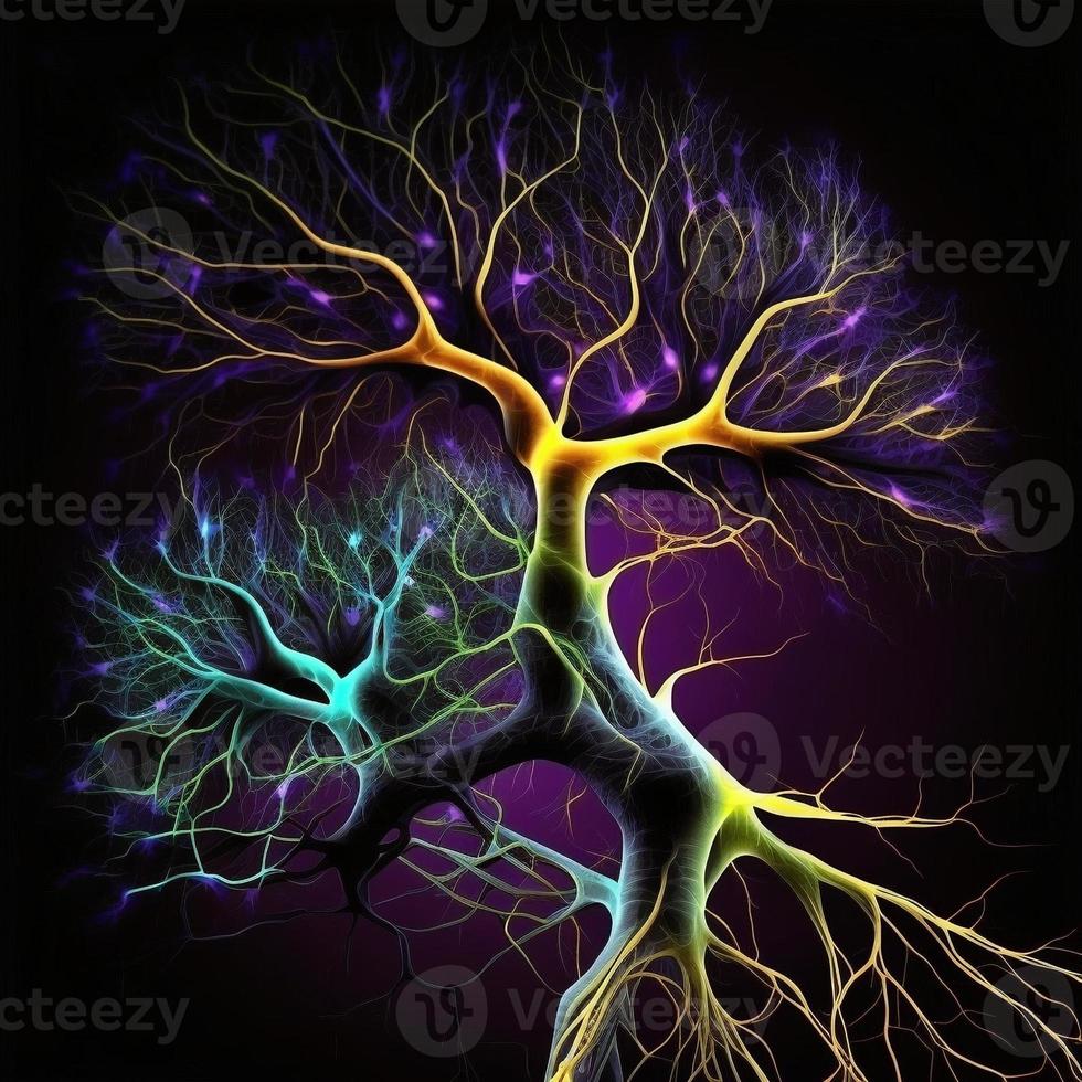 Neurons in vibrant colors, created with generative AI photo