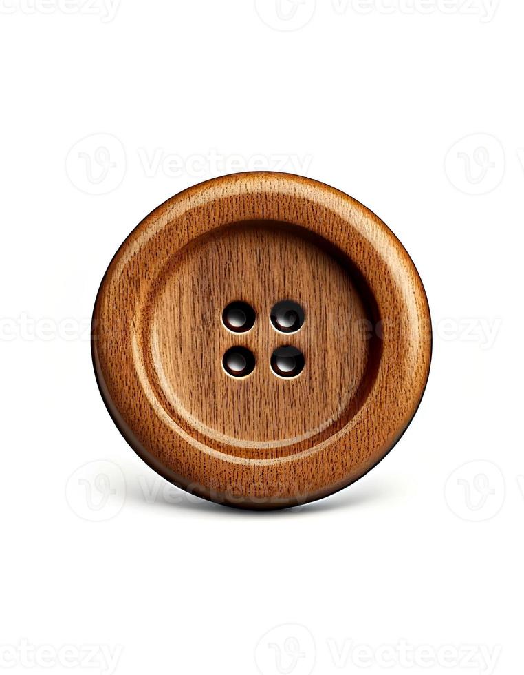 Wooden button on white background, created with generative AI 21644215