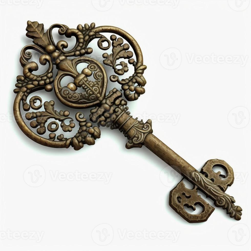 Old antique key on white background, created with generative AI photo