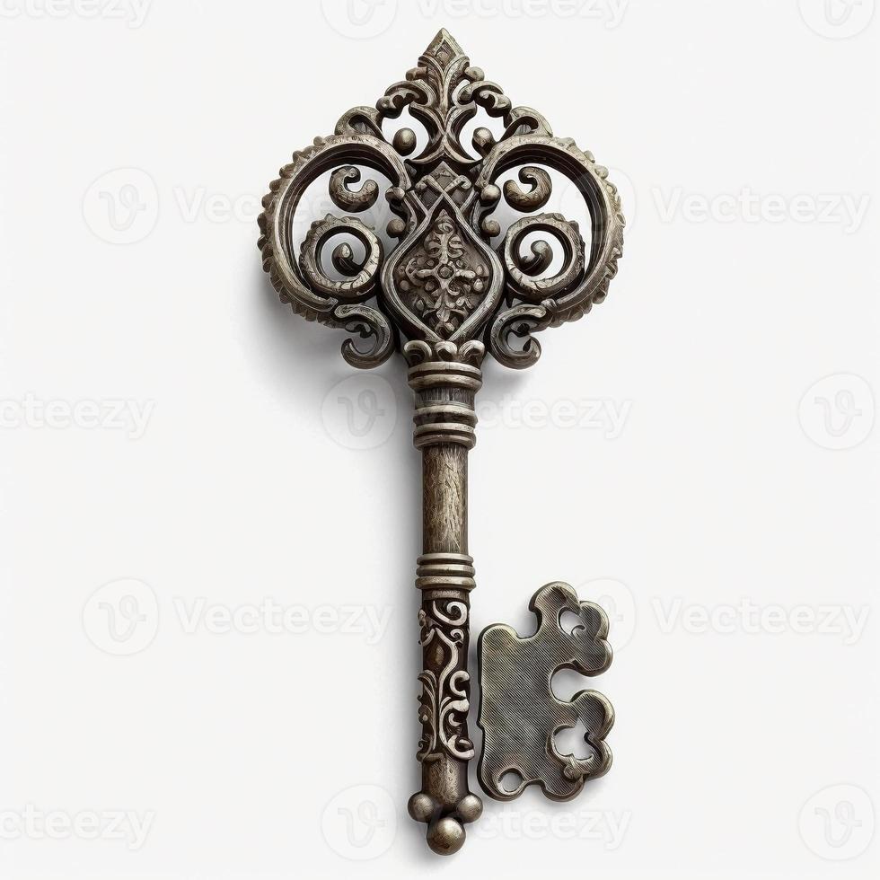 Old antique key on white background, created with generative AI photo