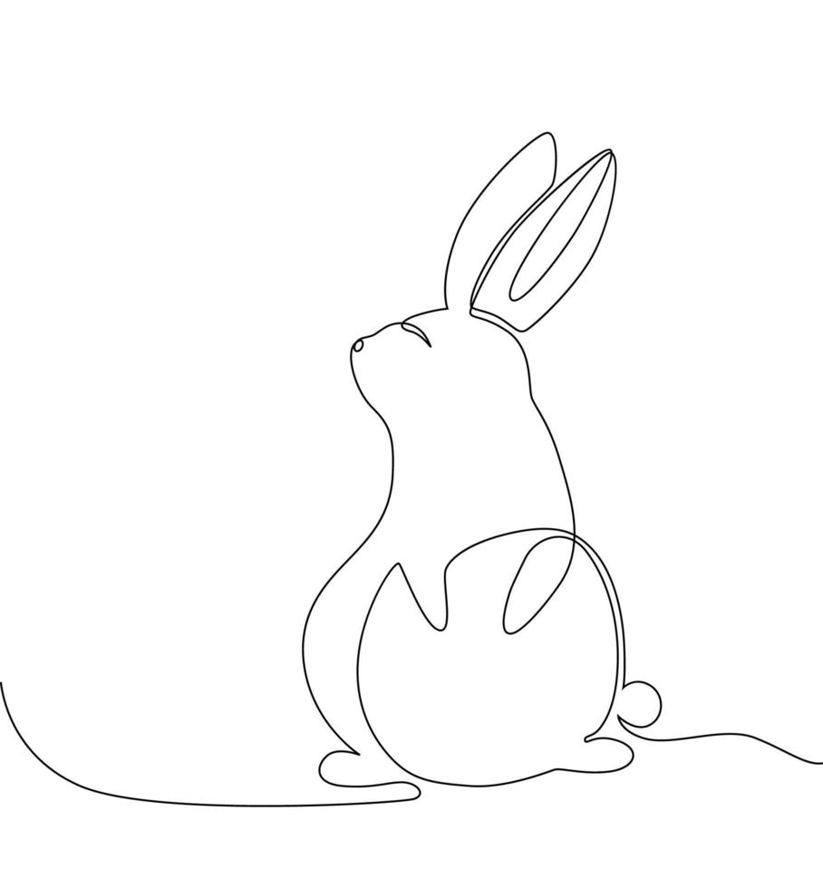 The Easter Bunny is drawn with a continuous single line. vector