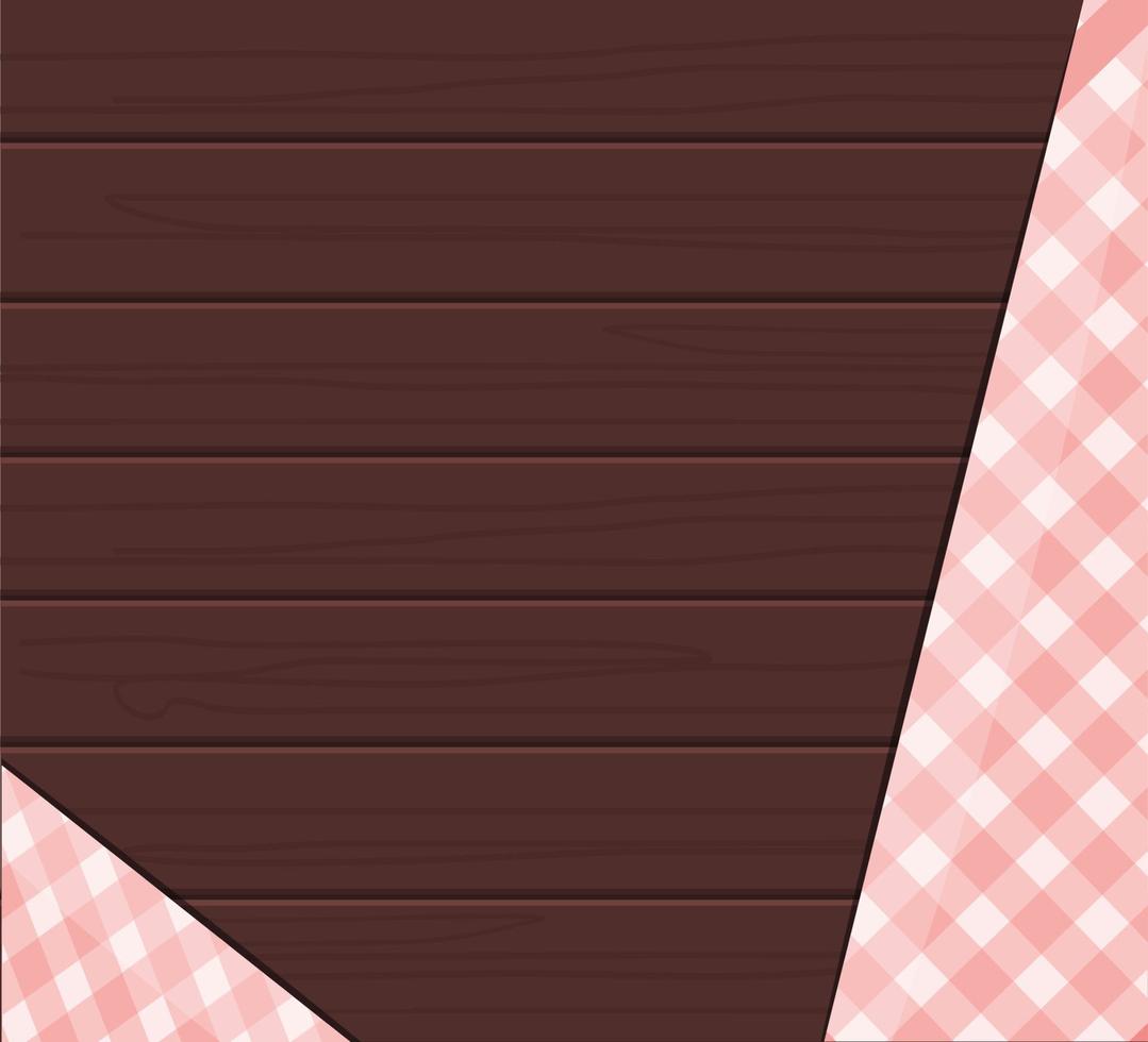 Wooden background with a rustic checkered tablecloth. vector