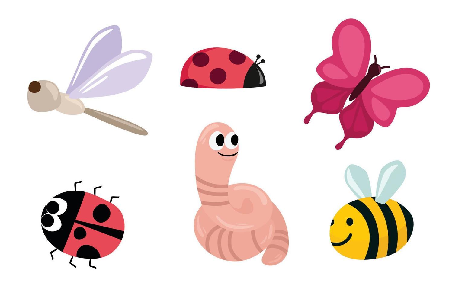 Set of cute insects for kids illustrations, flat icons, vector illustration