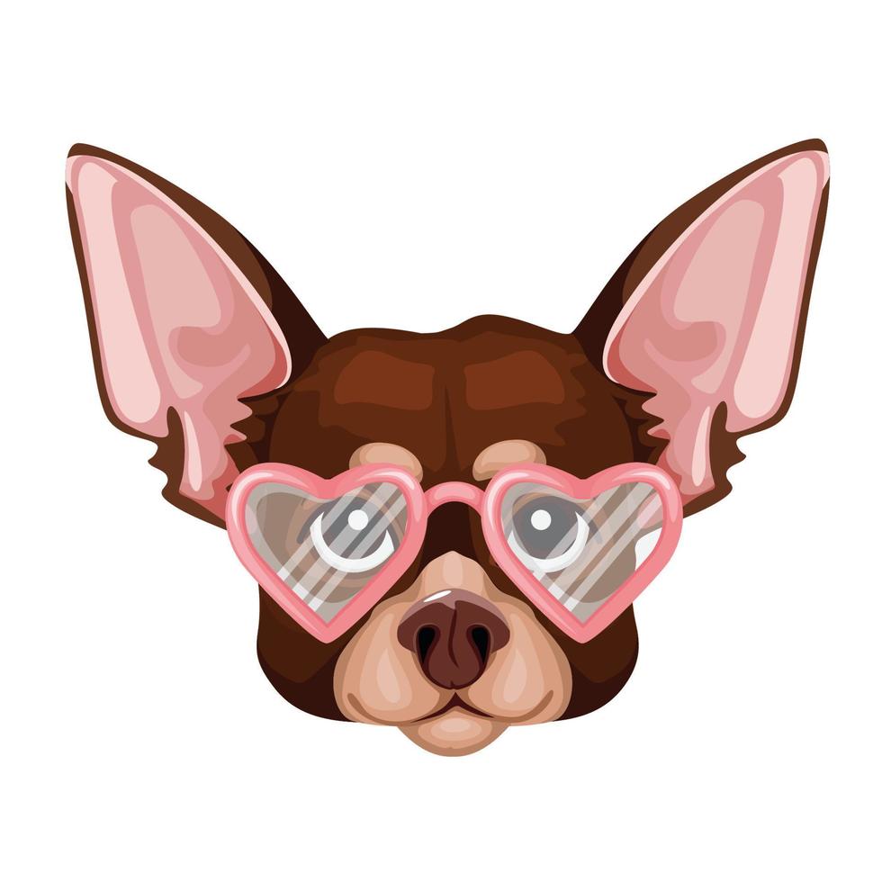 Cute muzzle toy terrier dog wearing heart shaped glasses. Print for clothes, postcard. Vector illustration