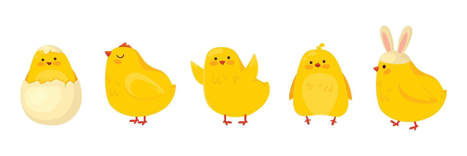 Cartoon set of Easter chickens. vector