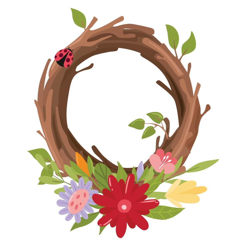 Spring frame from tree branches, flower arrangement. vector