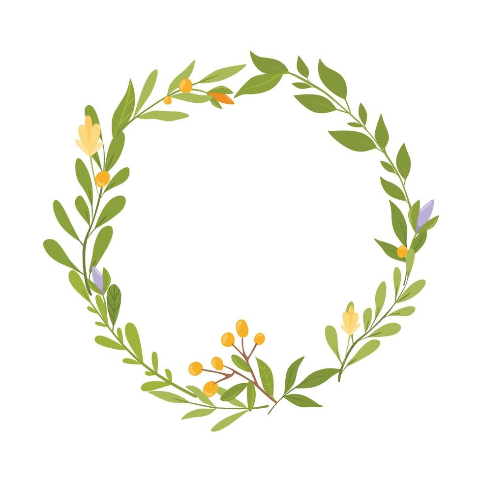 Spring plant frame, flowers leaves in a circle vector