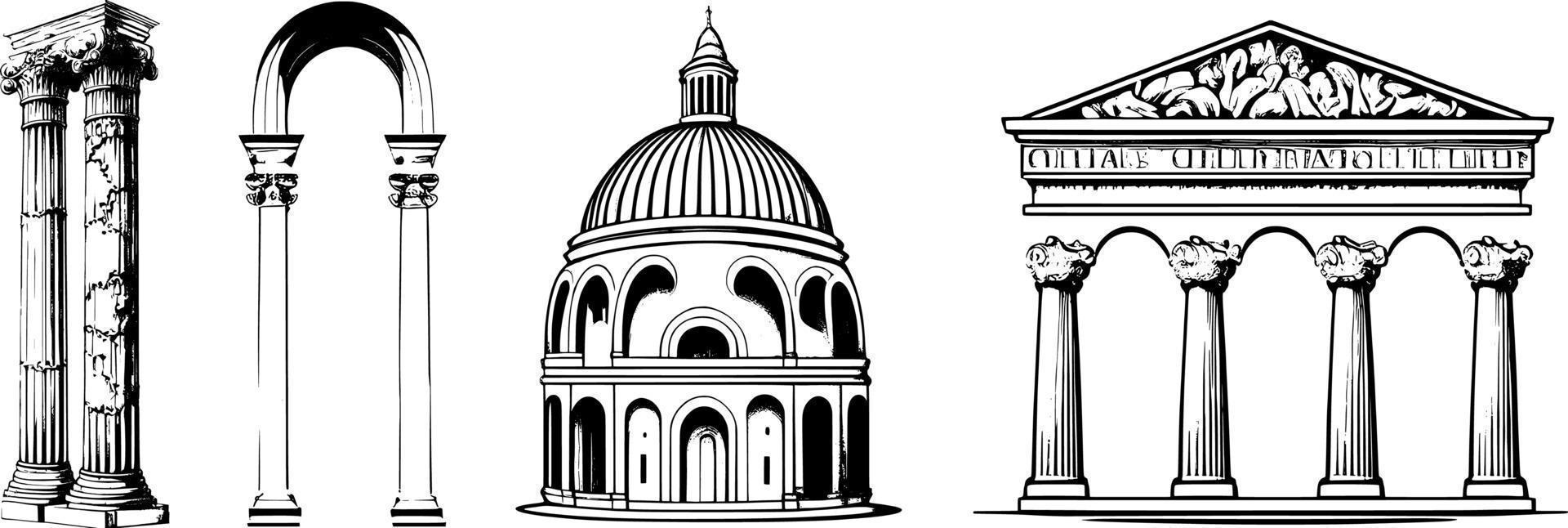 Set of ancient Greek arches and domes.Minimalist style. vector
