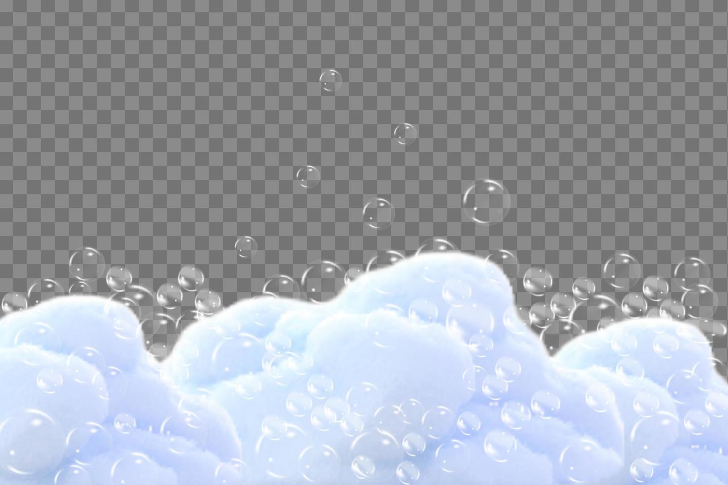 Bath foam isolated on transparent background. Shampoo bubbles texture.Sparkling shampoo and bath lather vector illustration.