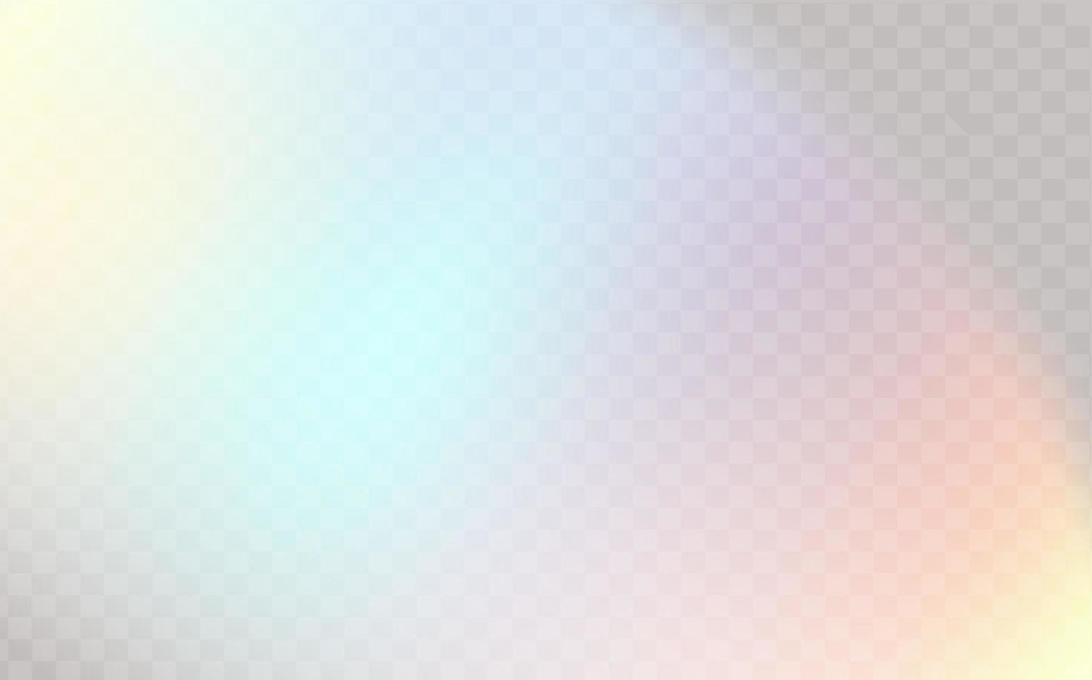 A set of colourful vector lens, crystal rainbow light and flare transparent effects.Overlay for backgrounds.Triangular prism concept.