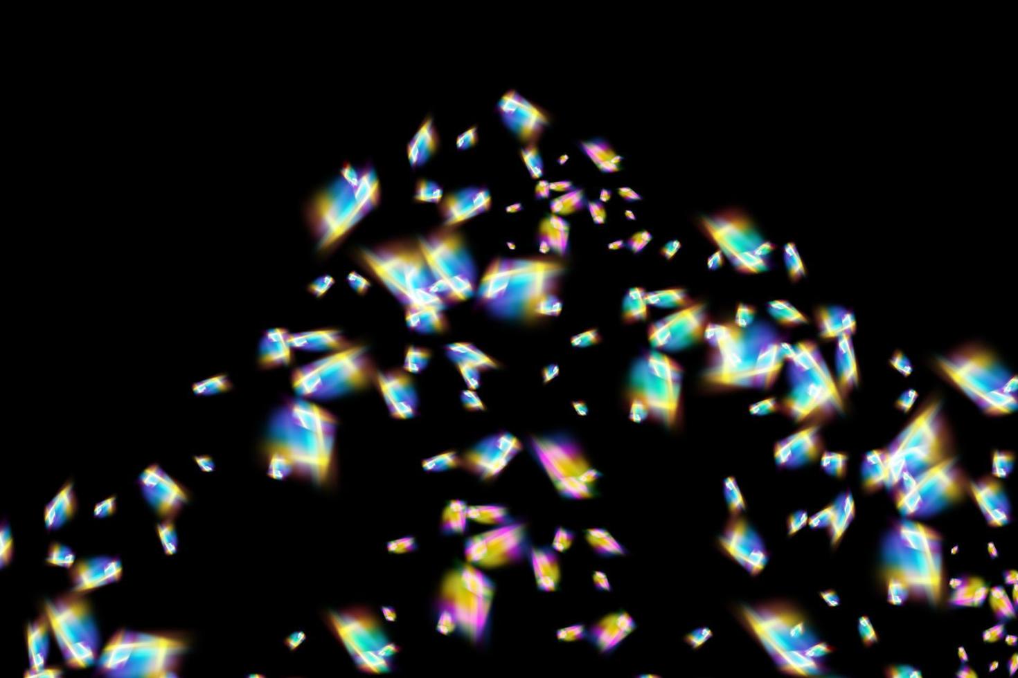 A set of colourful vector lens, crystal rainbow light and flare transparent effects.Overlay for backgrounds.Triangular prism concept.