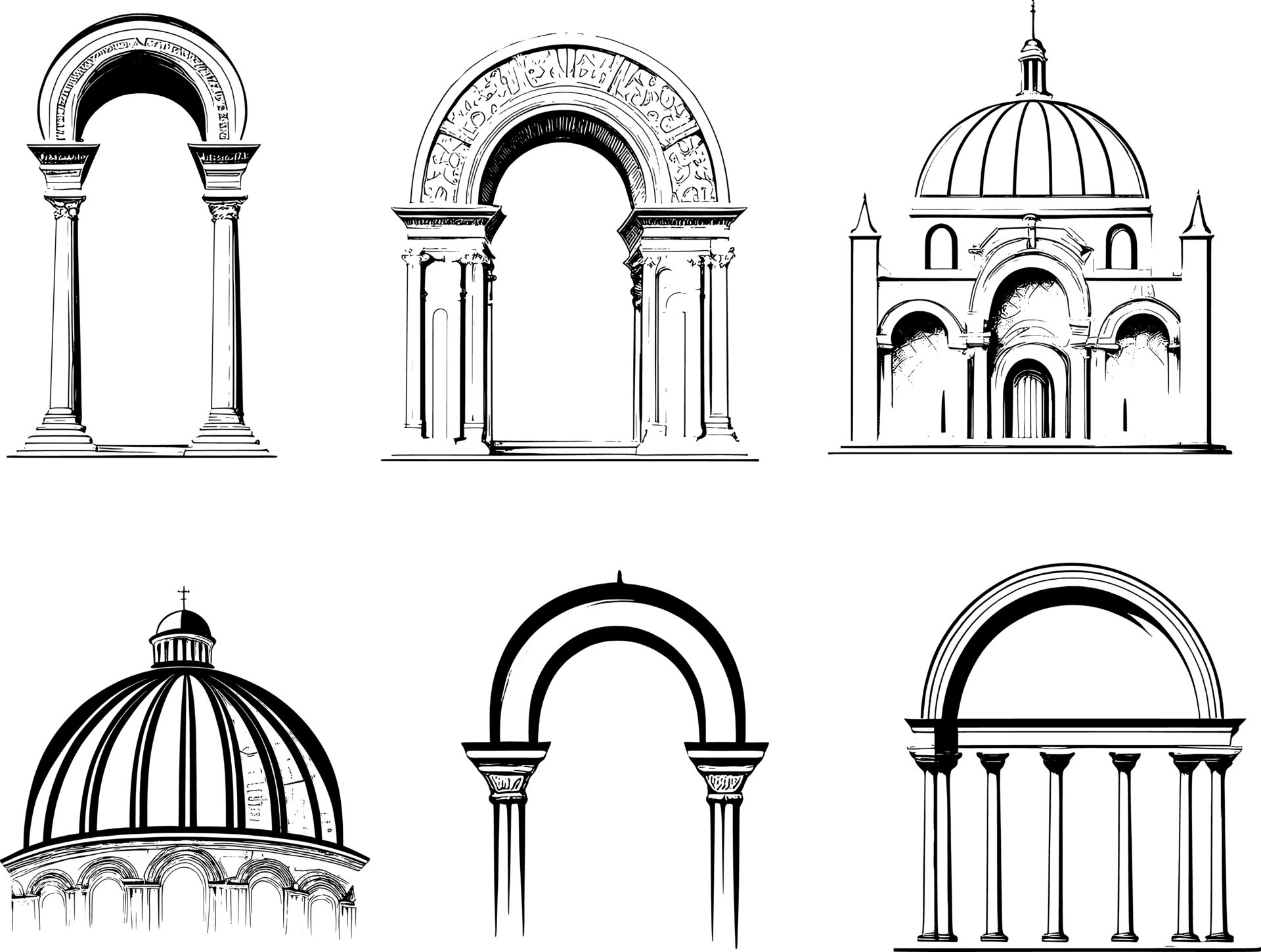 Set of ancient Greek arches and domes.Minimalist style. 21644693 Vector