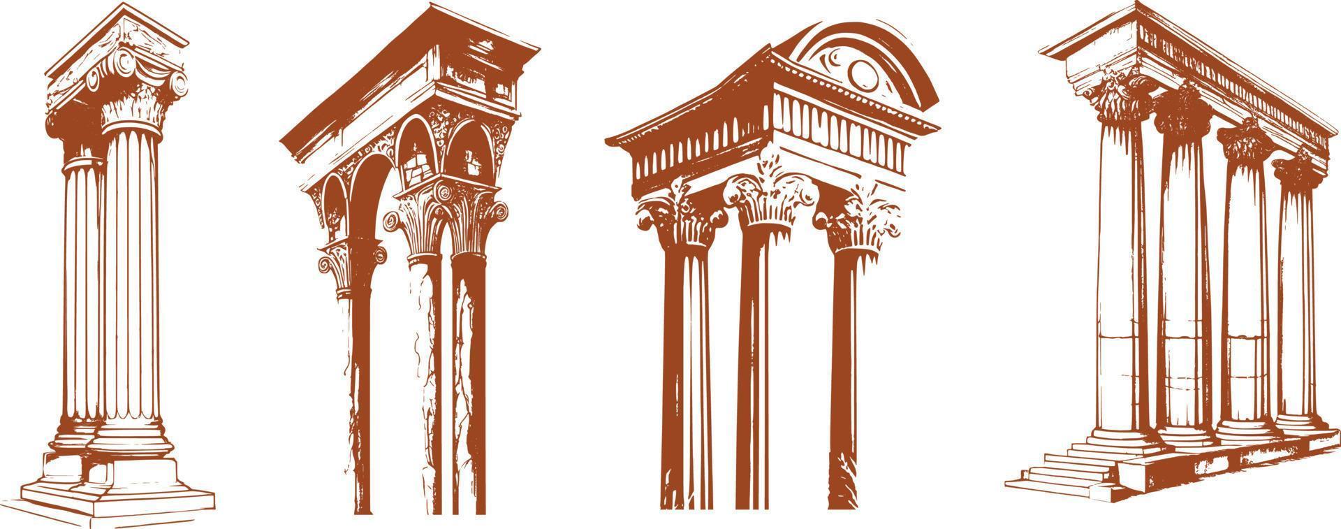 Set of ancient Greek arches and domes.Minimalist style. vector