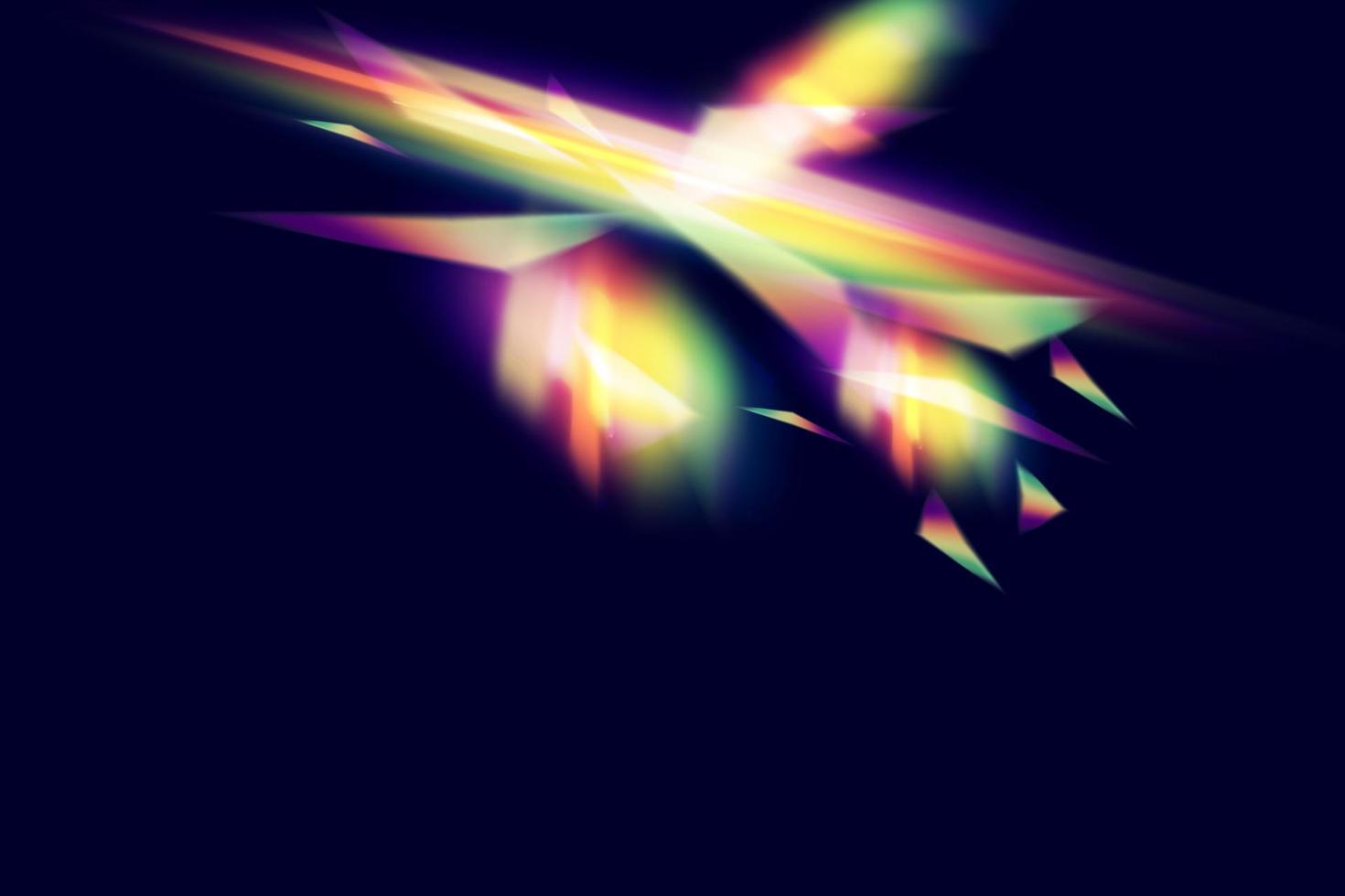 A set of colourful vector lens, crystal rainbow light and flare transparent effects.Overlay for backgrounds.Triangular prism concept.