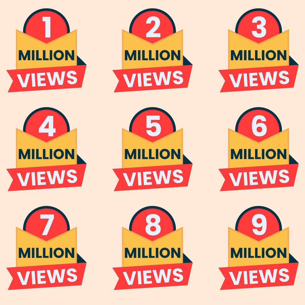 views celebration banner for thumbnail design 1m to 9m plus views label set vector