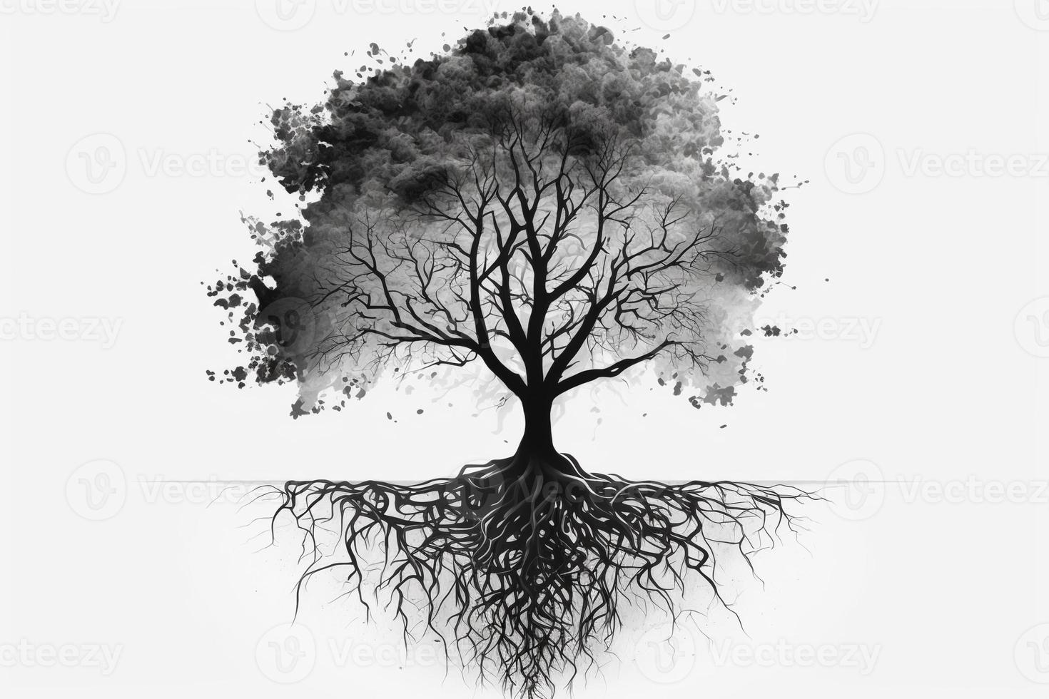 Stylized tree with roots concept, created with generative AI photo