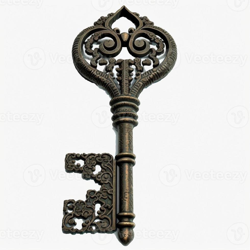 Old antique key on white background, created with generative AI photo