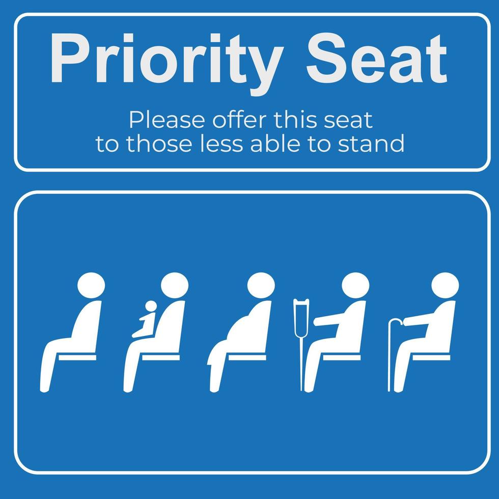 Priority seats are designed to provide a more comfortable and safe ride for people who may have difficulty standing for long periods of time vector