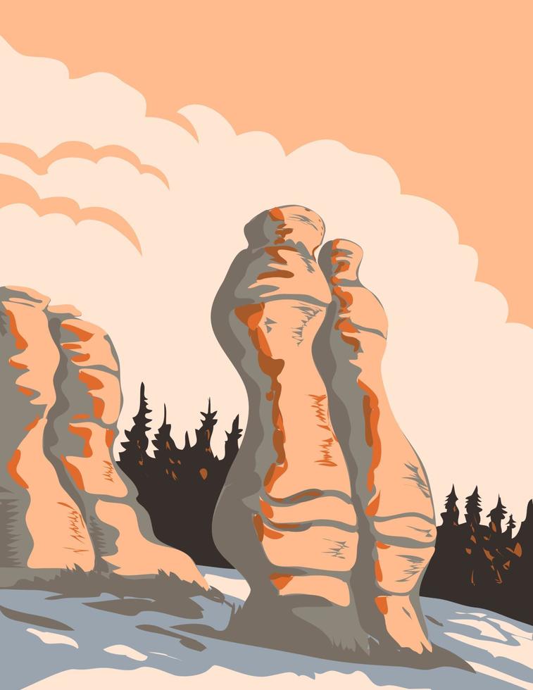 Monoliths of Mingan Archipelago National Park Reserve Quebec Canada WPA Poster Art vector