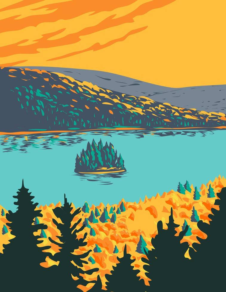 Pines Island in Lake Wapizagonke Within La Mauricie National Park Quebec Canada WPA Poster Art vector