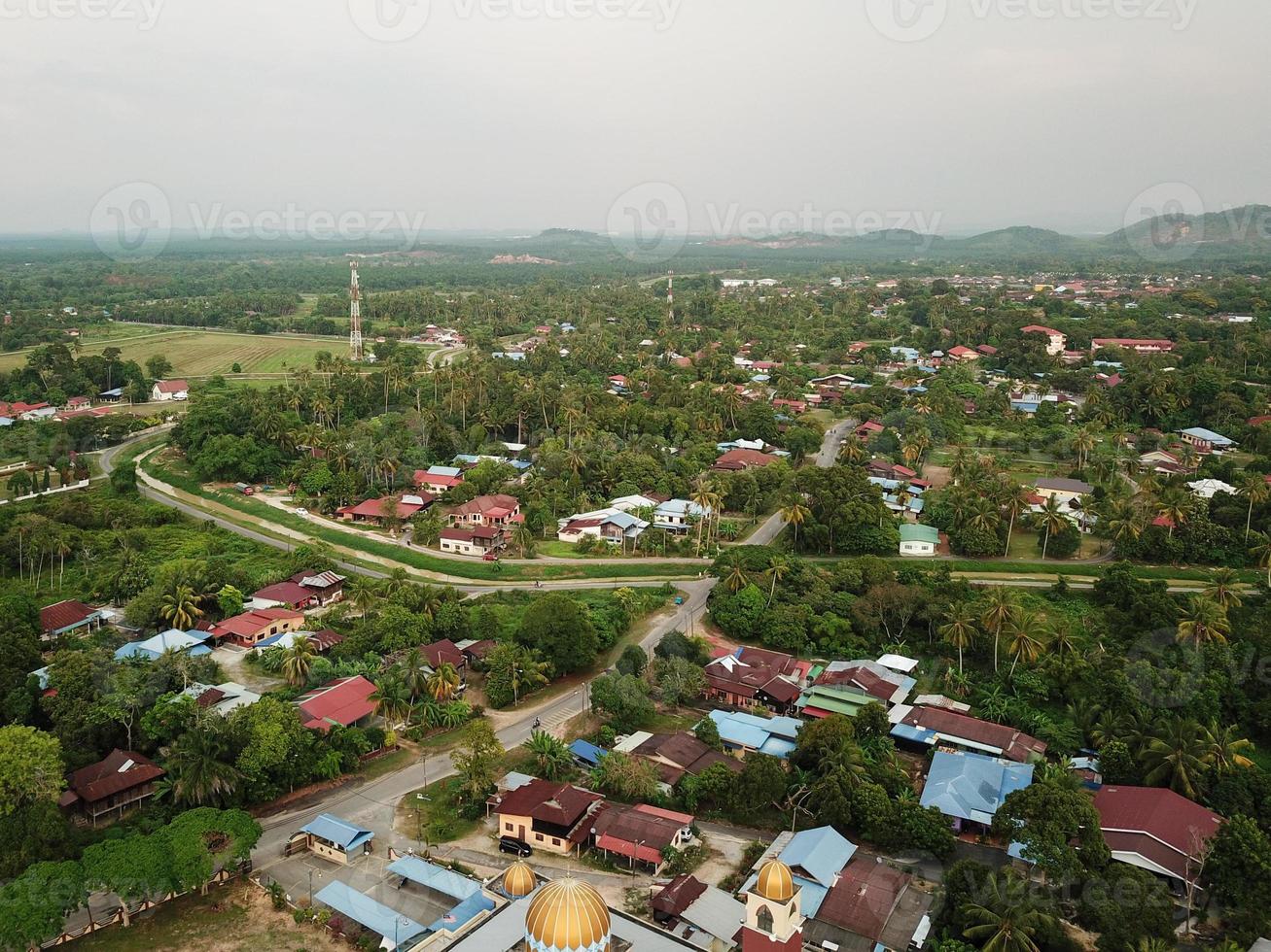 Drone view Malays kampung at Penanti in evening photo