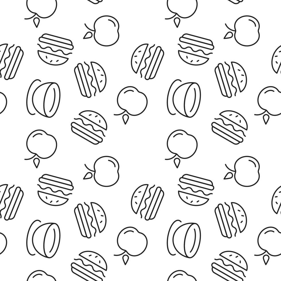 Vector repeating seamless pattern of apple and hamburger for wallpapers, wrappers, postcards, backgrounds