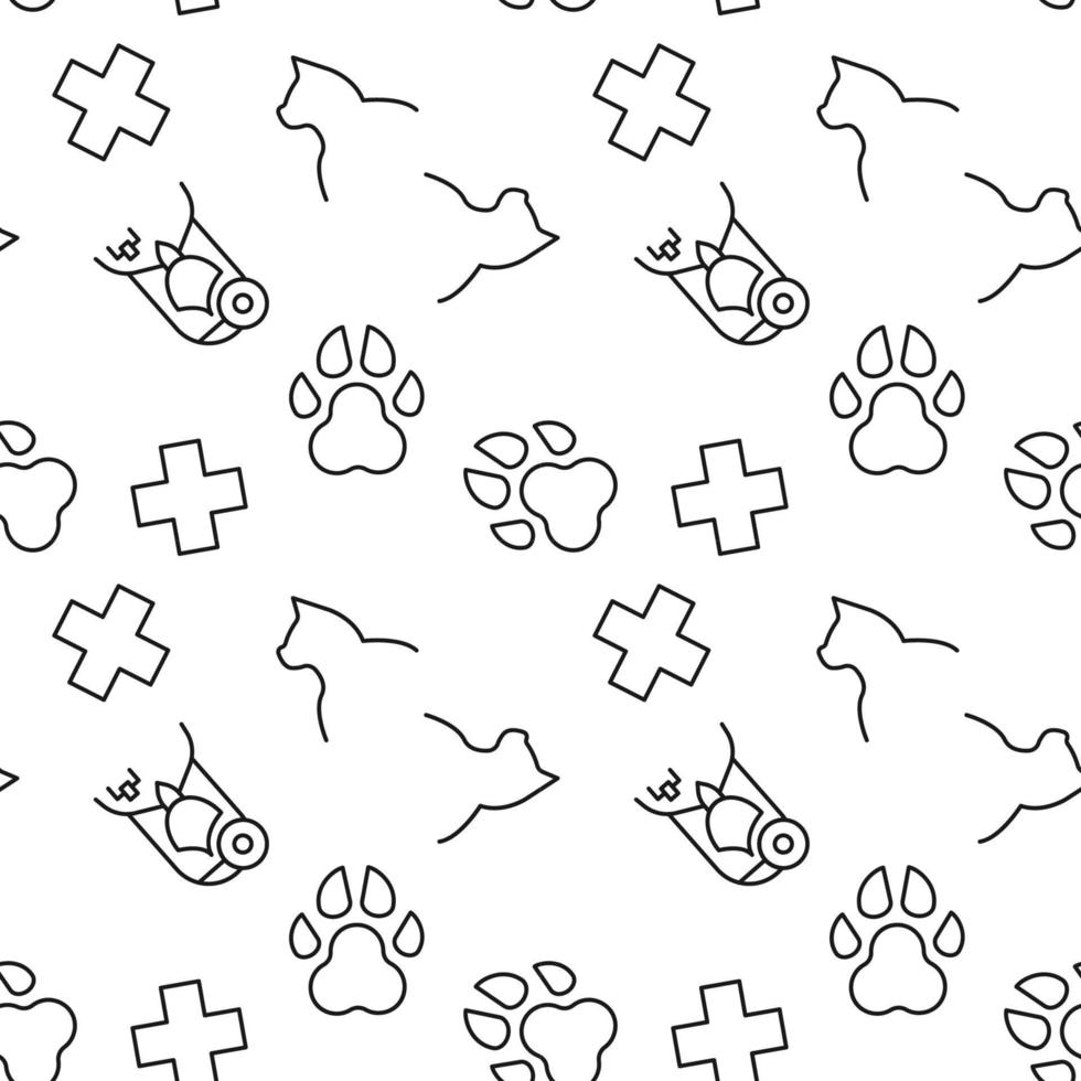 Seamless pattern of cat, nurse, medical cross, paw. Suitable for shops, web sites and applications, media, backgrounds vector