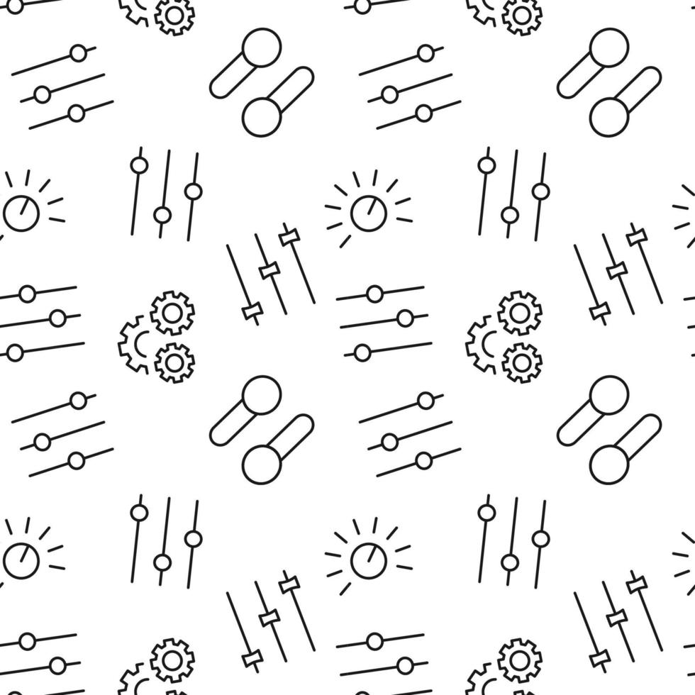 Monochrome vector seamless pattern of indicator, equalizer, cogwheel, gear, turn for web sites and polygraphy