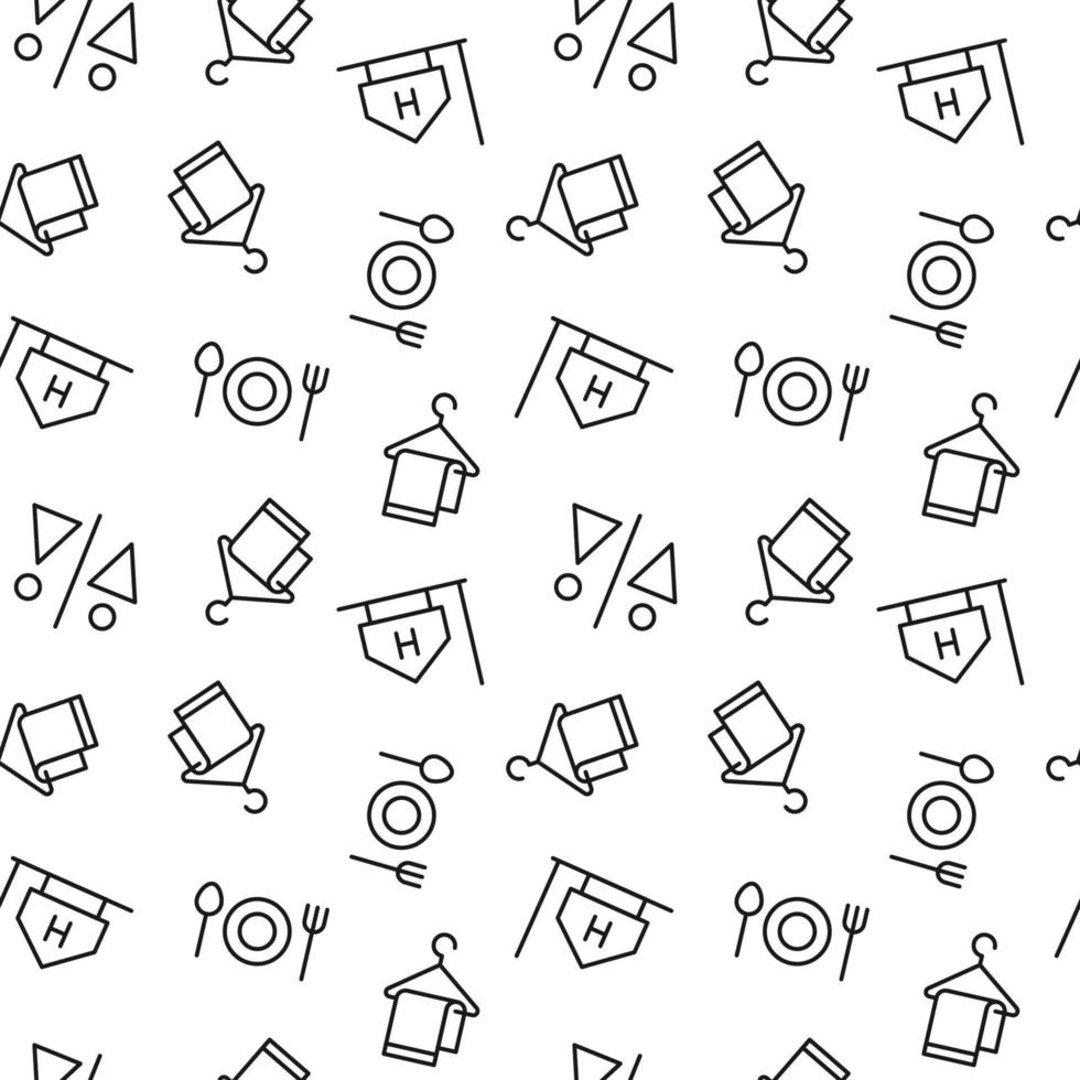 Seamless pattern of plate, towel is made of line icons vector