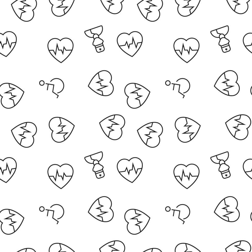 Vector seamless pattern of wheelchair, doctor, pulse, cardiogram on white background. It can be used for printing on various surfaces
