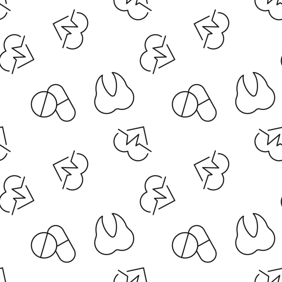 Seamless pattern of pills, tooth, cardiogram is made of line icons vector